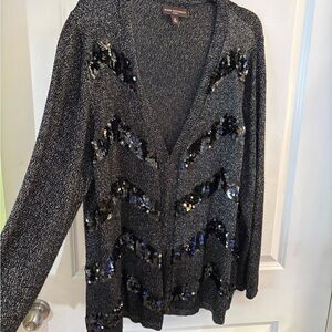 Dana Buchman Black and Silver Sequin Cardigan Sz 2X